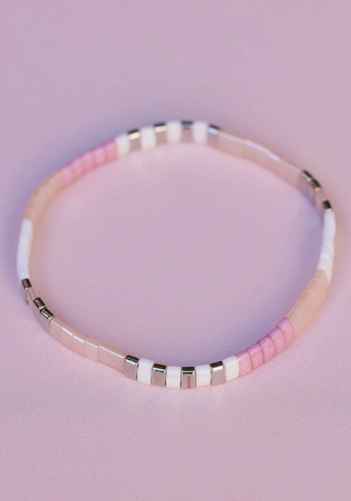 Boarding For Breast Cancer Tile Bead Stretch Bracelet