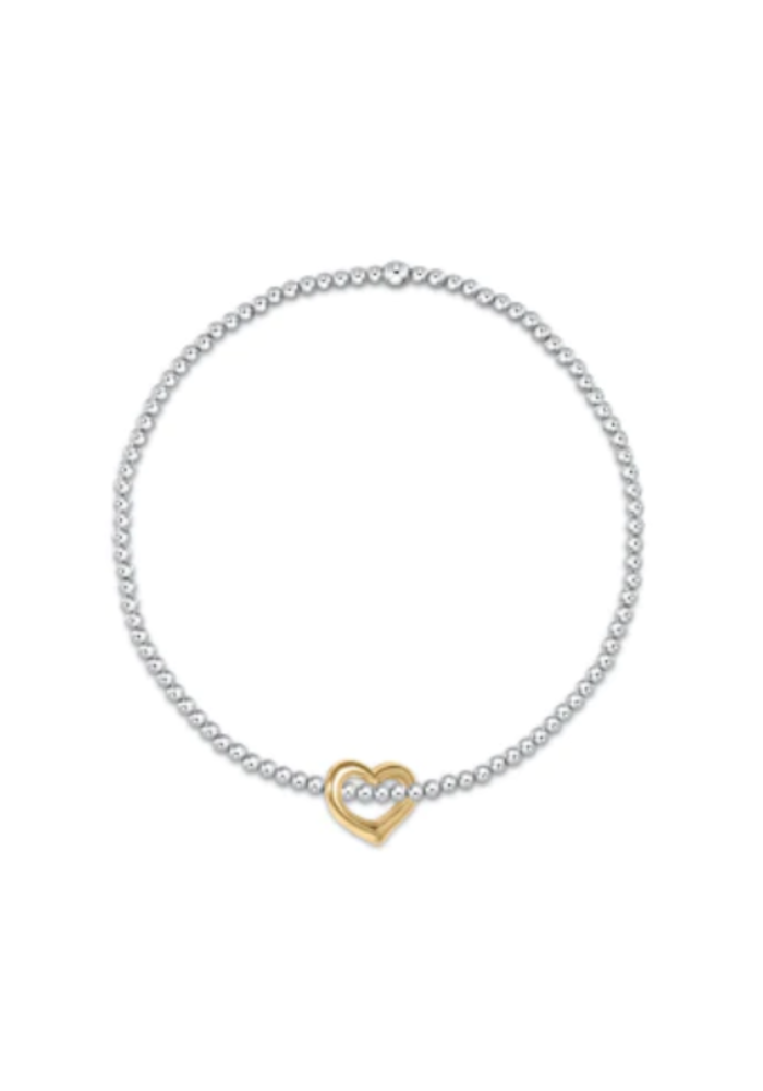 Classic Sterling Mixed Metal 2.5mm Bead Bracelet Love Gold Charm