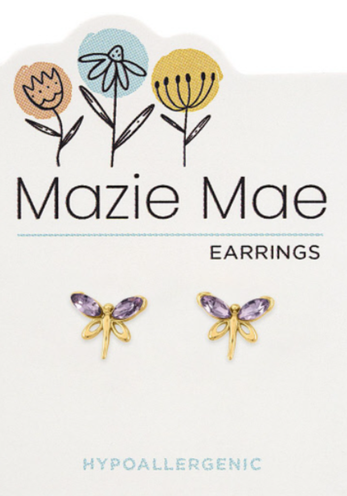 Mazie Mae Gold Violet Dragonfly Earrings