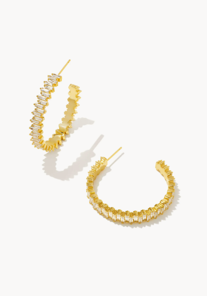 The Juliette Gold Hoop Earrings in White Crystal