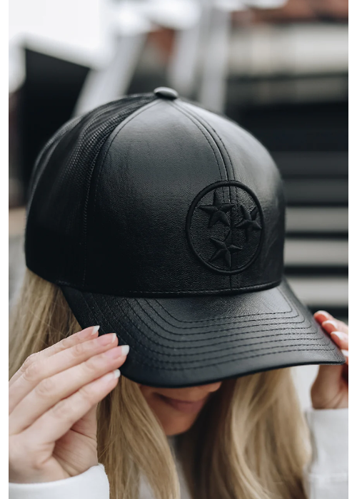 The NASH Collection The NASH Tristar Faux Leather Blackout Trucker