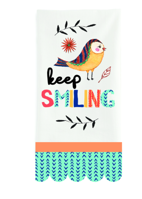 Keep Smiling Bird Tea Towel