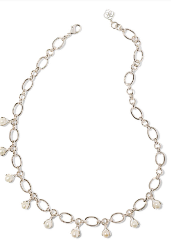 The Ashton Silver Pearl Chain Necklace in White Pearl