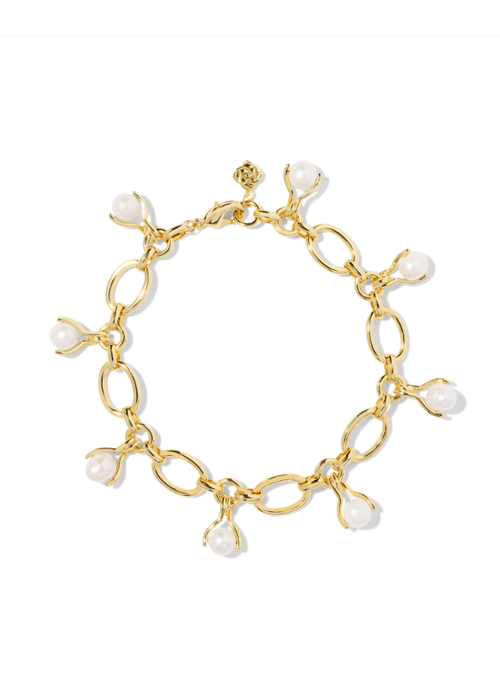 Kendra Scott The Ashton Gold Pearl Chain Bracelet in White Pearl