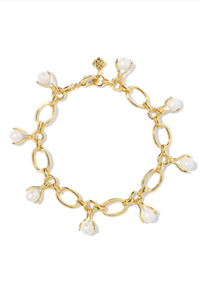 The Ashton Gold Pearl Chain Bracelet in White Pearl