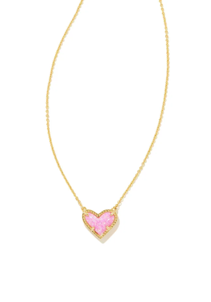 The Ari Heart Gold Pendant Necklace in Bubblegum Pink