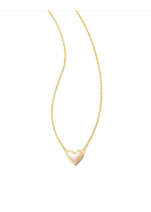 Kendra Scott The Framed Ari Heart Gold Short Pendant Necklace in White Opalescent Resin