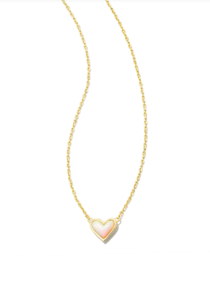 The Framed Ari Heart Gold Short Pendant Necklace in White Opalescent Resin