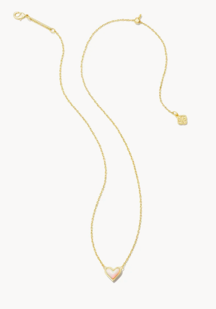 The Framed Ari Heart Gold Short Pendant Necklace in White Opalescent Resin