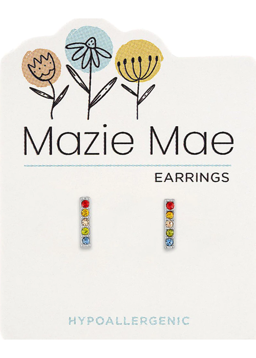 Mazie Mae Silver Multicolor Crystal Bar Earrings