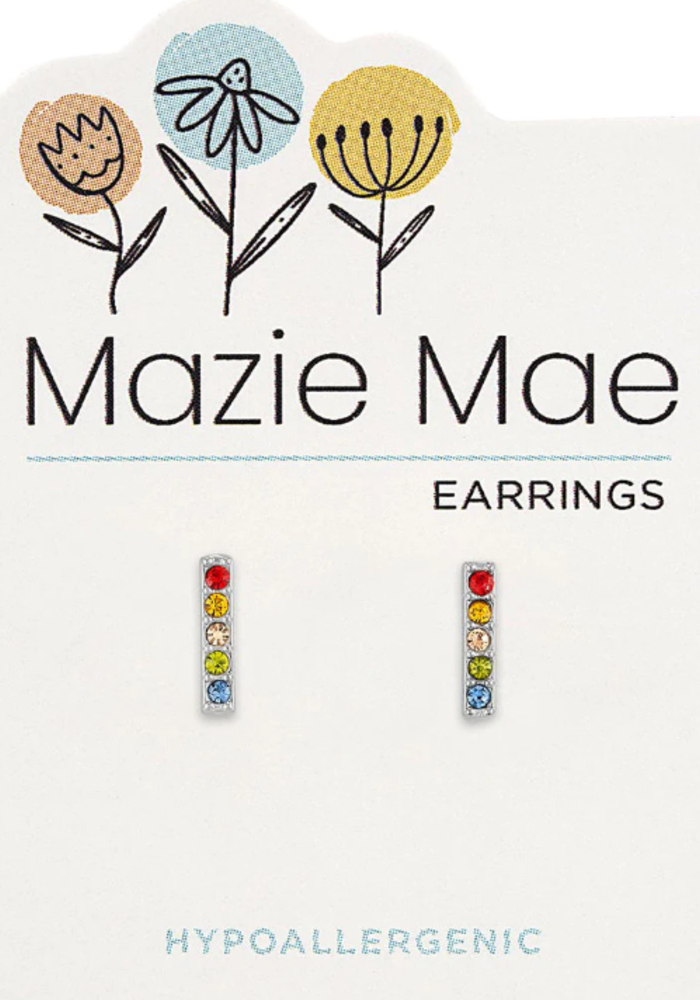Mazie Mae Silver Multicolor Crystal Bar Earrings