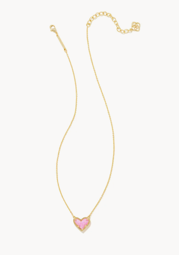 The Ari Heart Gold Pendant Necklace in Bubblegum Pink