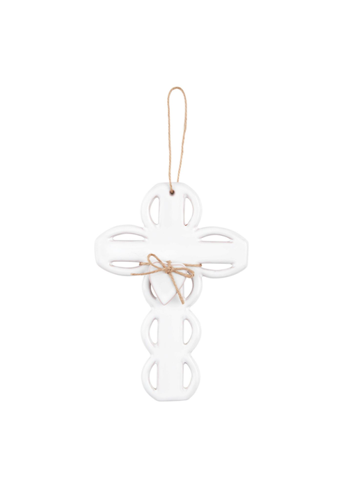 Scalloped Ceramic Cross with Heart