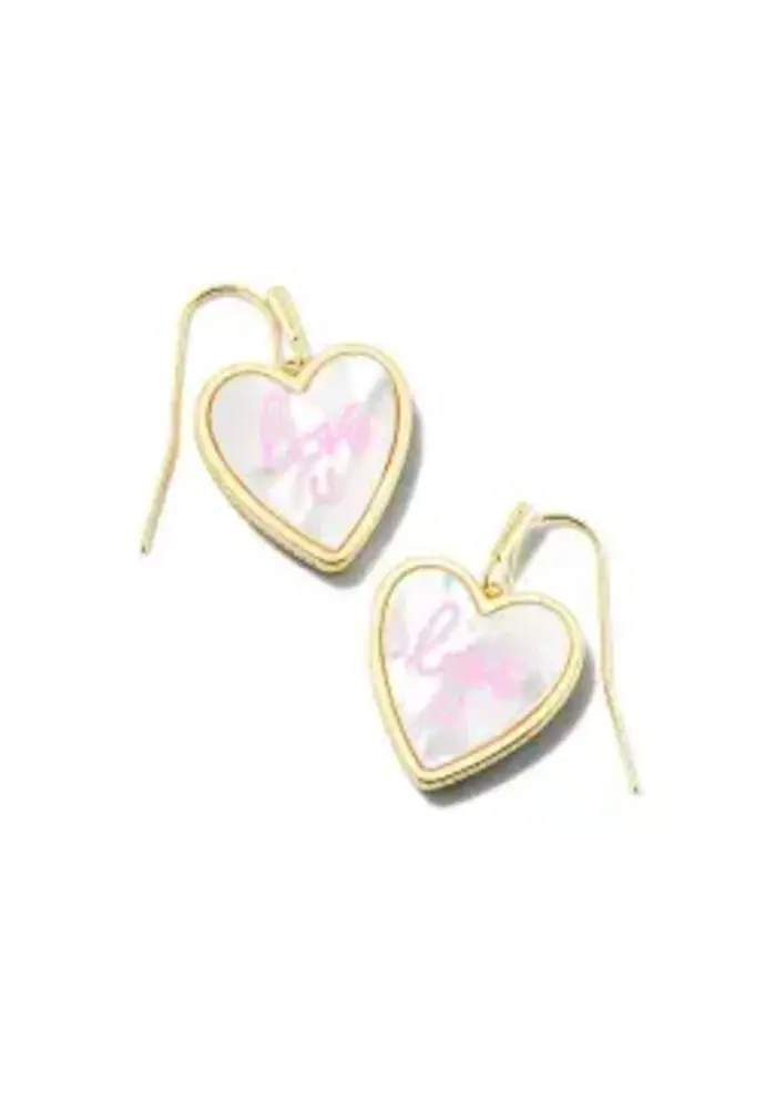 Gold Plated Ivory Mother of Pearl Heart Drop Earrings
