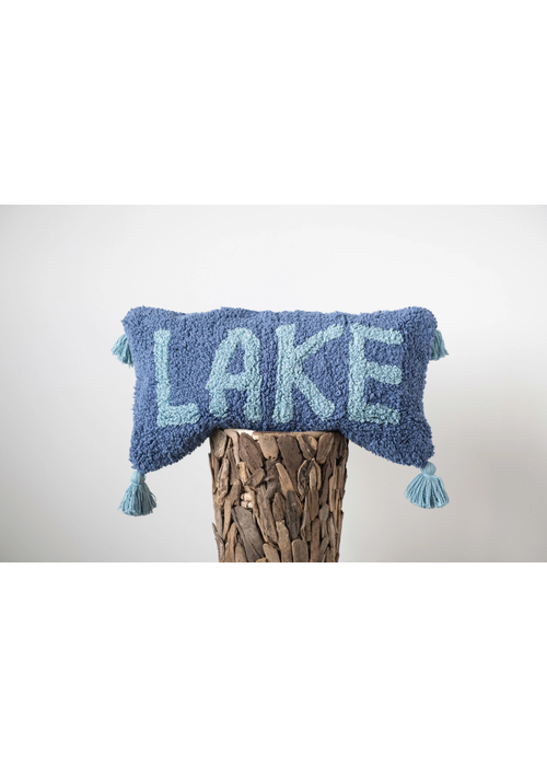 Blue Lake Tassel Lumbar Pillow