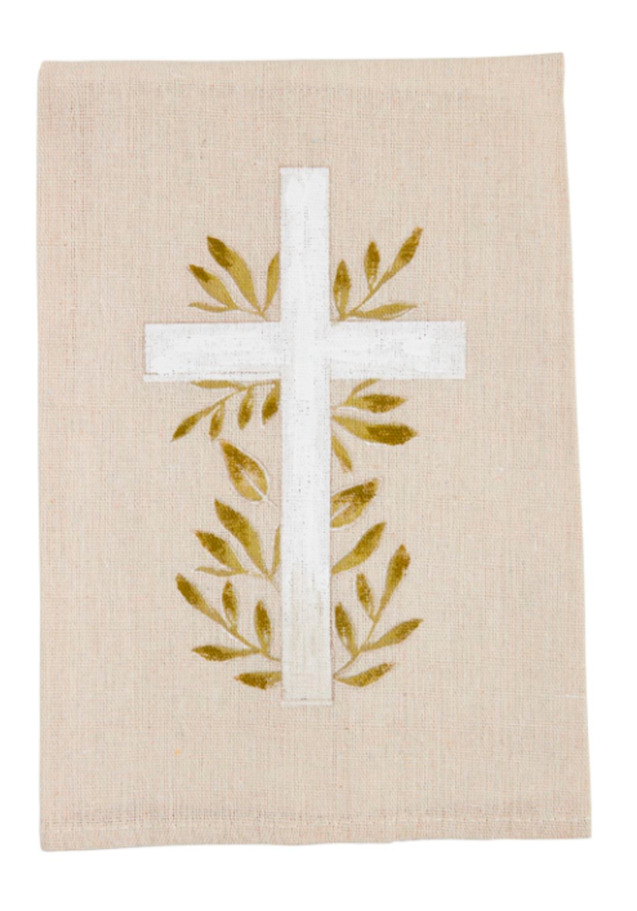 Leafy Painted Cross Tea Towel