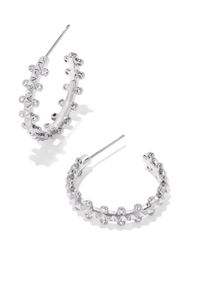 The Jada Small Hoop Earrings in White Crystal
