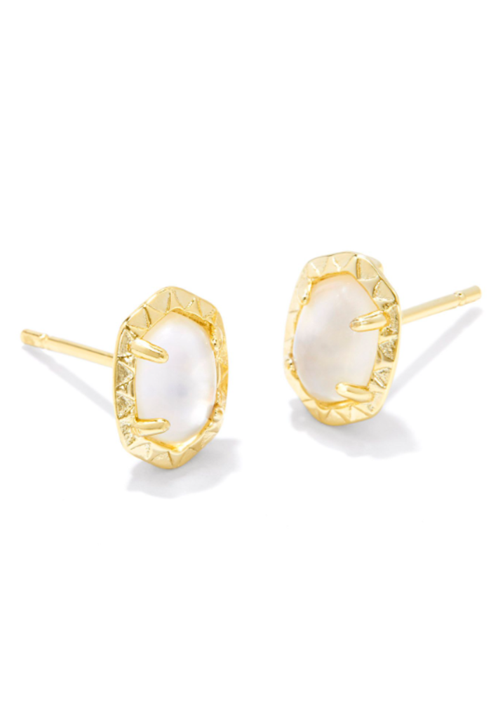 The Daphne Gold Stud Earrings in Ivory Mother of Pearl