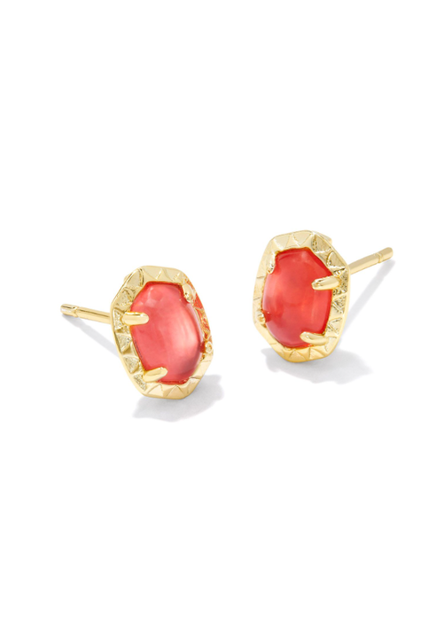 Kendra Scott The Daphne Gold Stud Earrings in Coral Pink Mother of Pearl