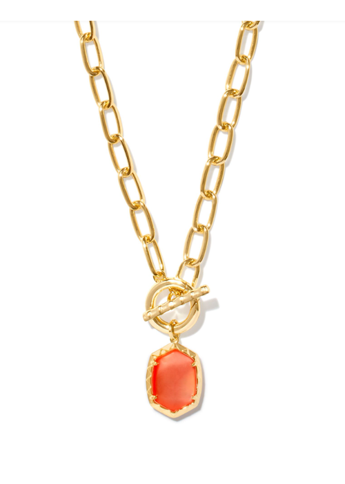 Kendra Scott The Daphne Gold Link Chain Necklace in Coral Pink Mother of Pearl