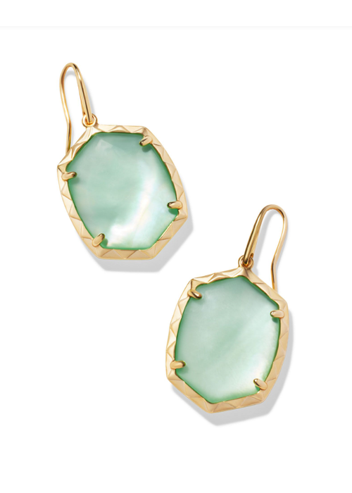 Kendra Scott The Daphne Gold Drop Earrings in Light Green Mother of Pearl