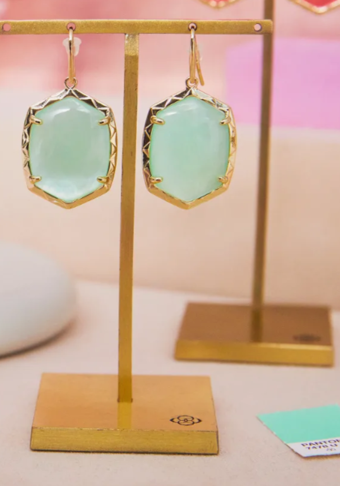 The Daphne Gold Drop Earrings in Light Green Mother of Pearl