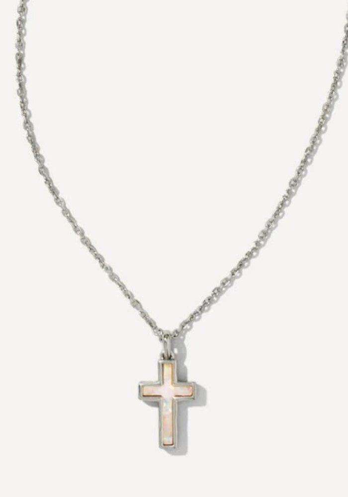 The Cross Pendant Necklace in White Kyocera Opal