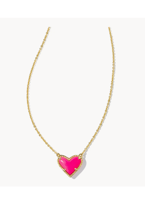 Framed Ari Heart Gold Short Pendant Necklace in Red Opalescent Resin