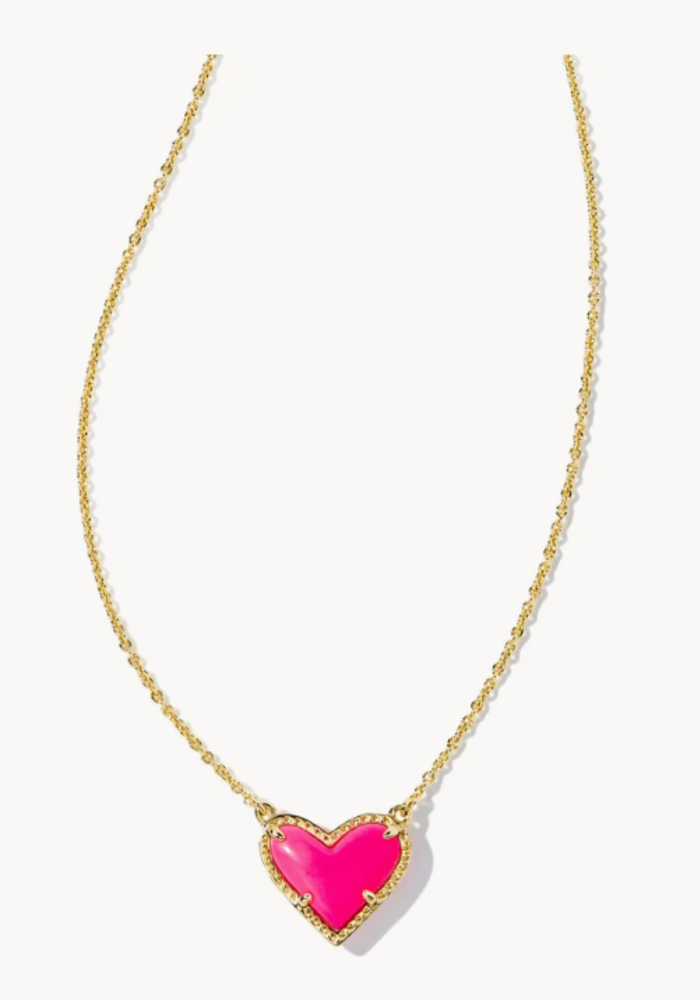 The Ari Heart Gold Pendant Necklace in Neon Pink Magnesite