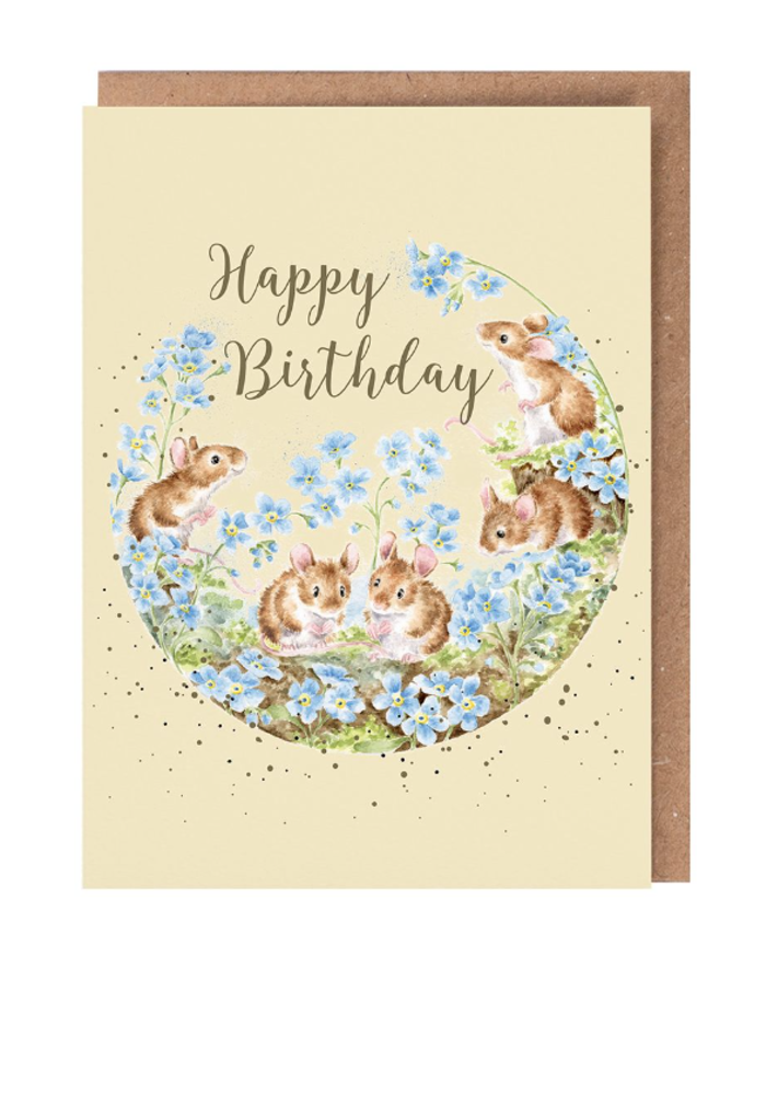 Forget Me Not Mice Birthday Card