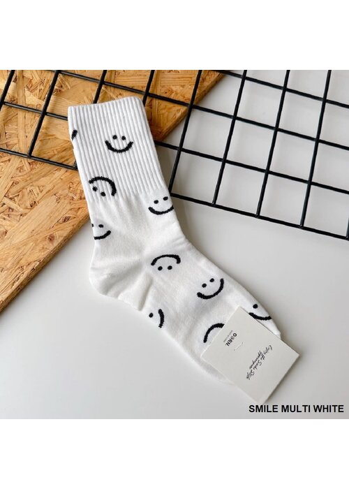 Black + White Smiley Face Crew Socks
