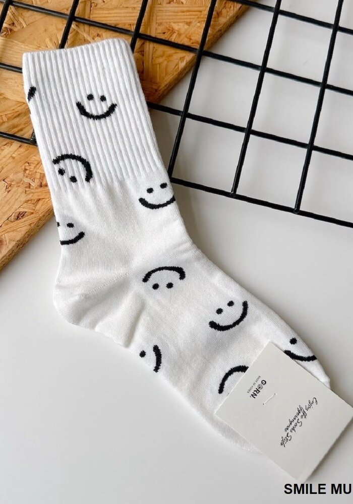 Black + White Smiley Face Crew Socks