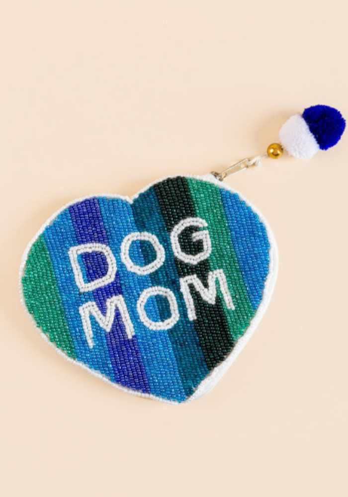 Dog Mom Blue Heart Beaded Pouch