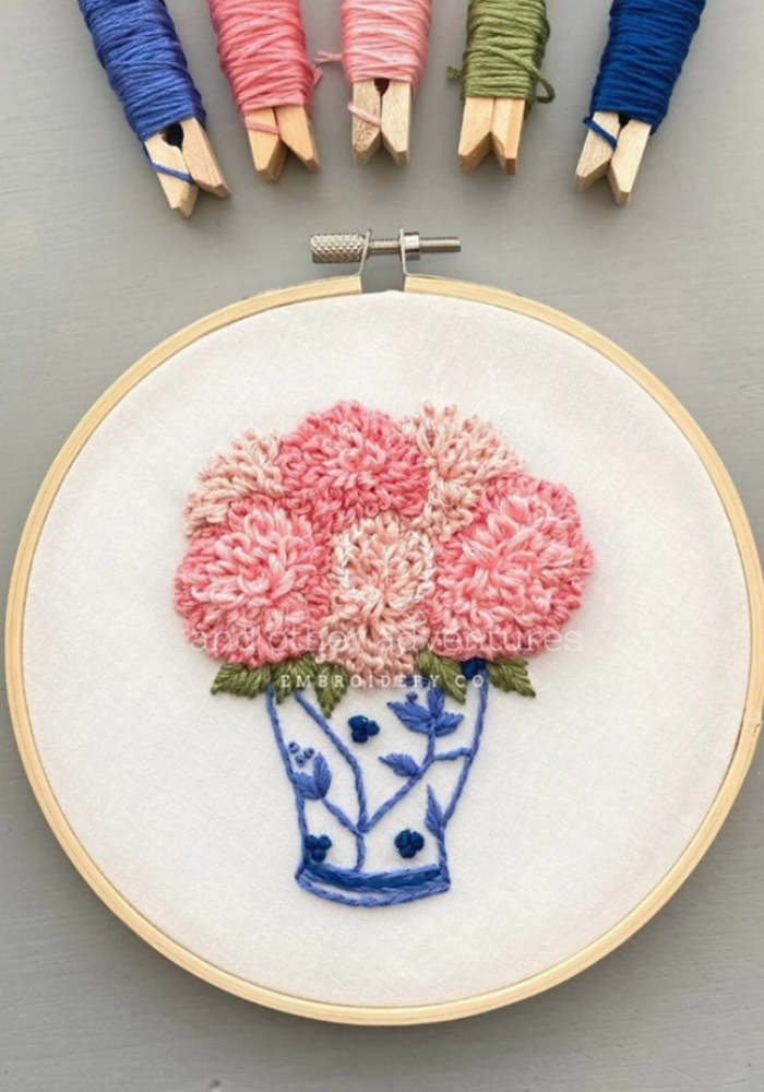 Ginger Jar with Pink Dahlias Intermediate Embroidery Kit