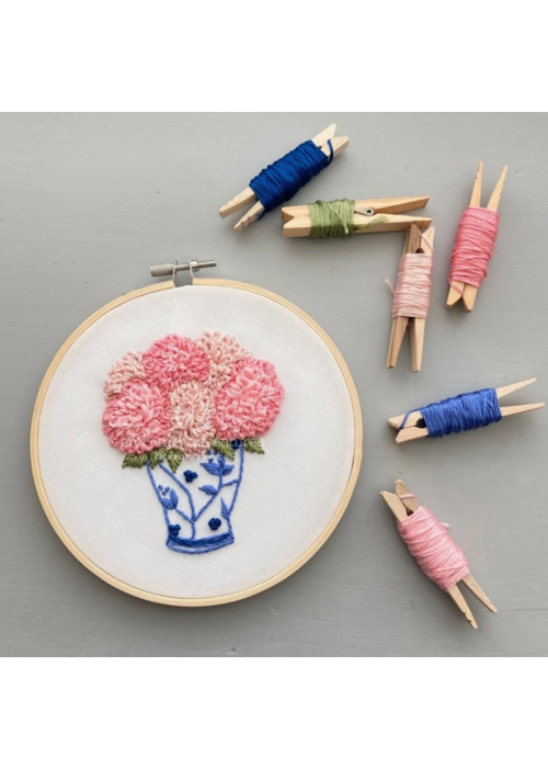 Pink Dahlias Ginger Jar Intermediate Embroidery Kit