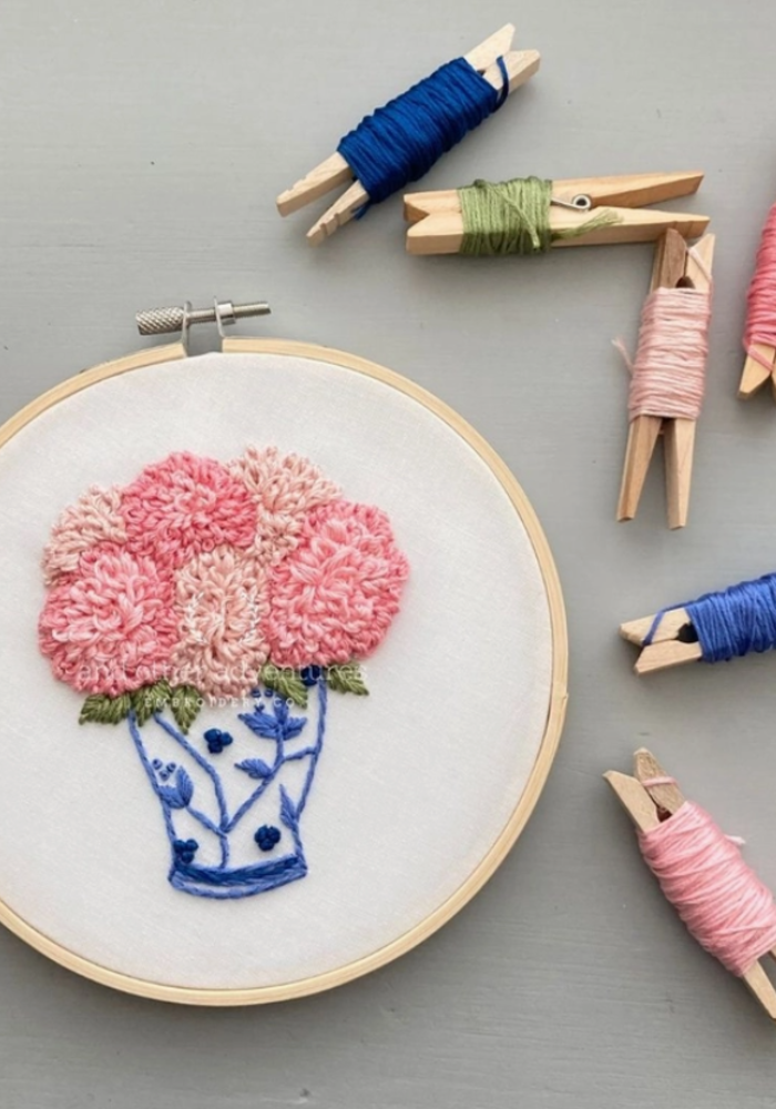 Ginger Jar with Pink Dahlias Intermediate Embroidery Kit