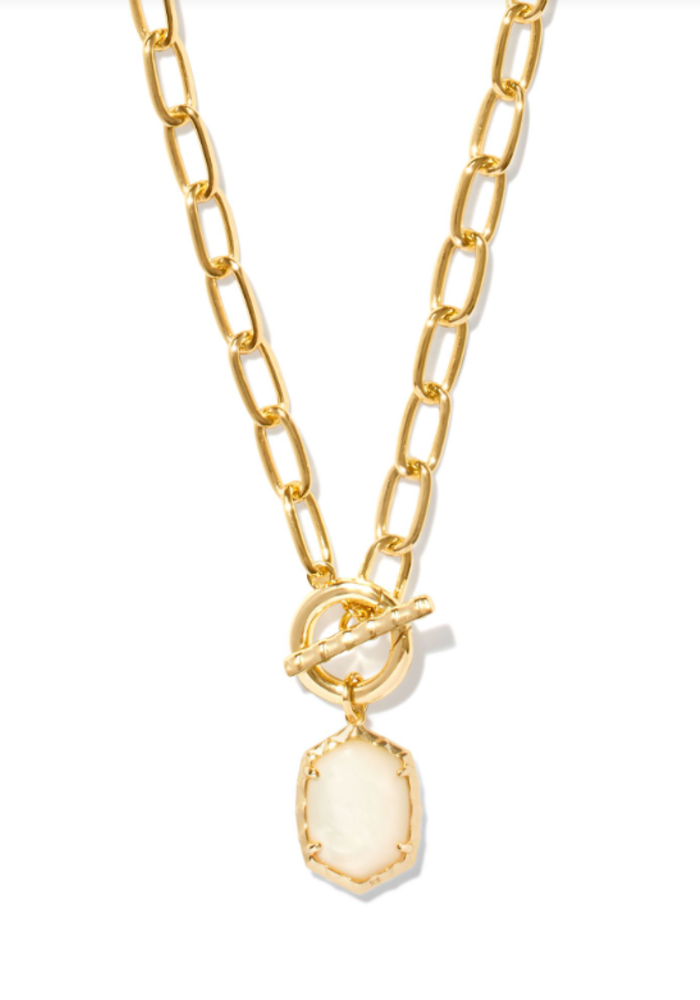 The Daphne Gold Link and Chain Necklace in Ivory Mother of Pearl