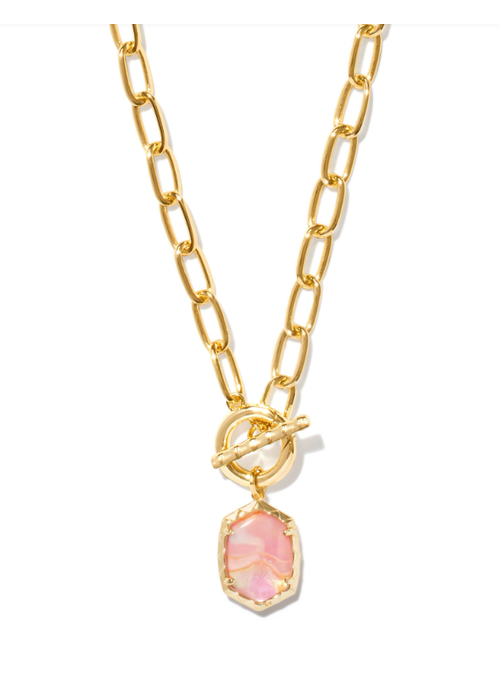 Kendra Scott The Daphne Gold Link and Chain Necklace in Light Pink Iridescent Abalone