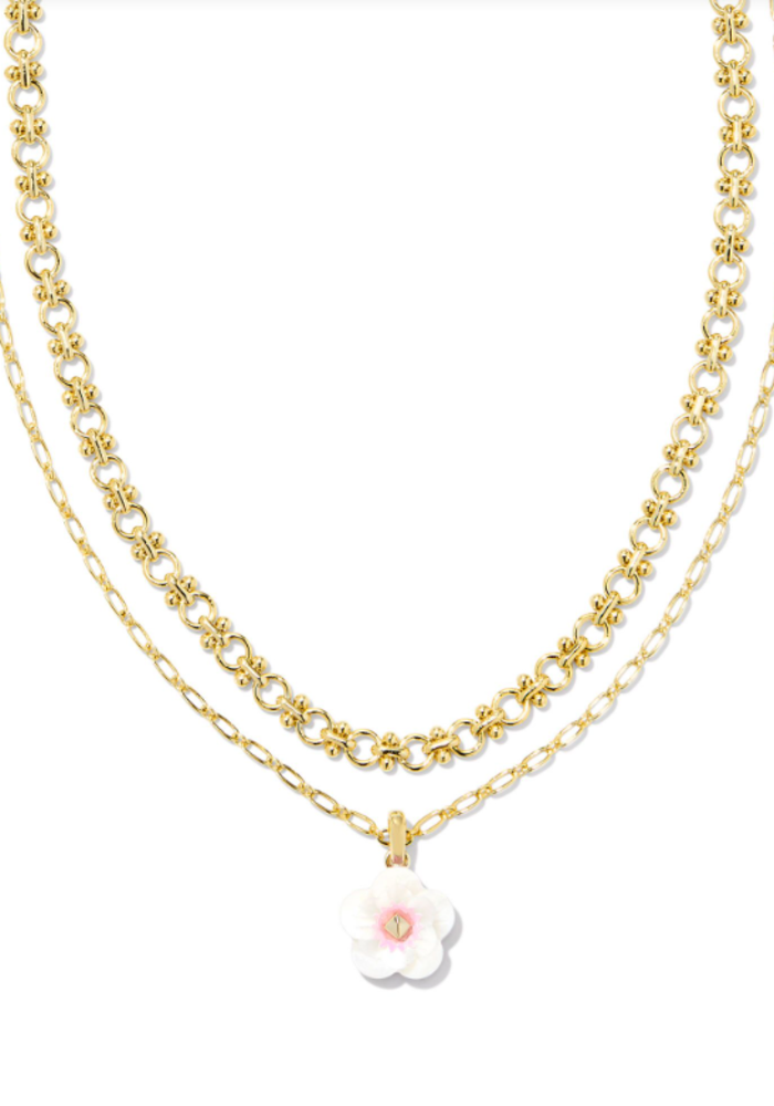 The Deliah Gold Multi Strand Necklace in Iridescent Pink White Mix