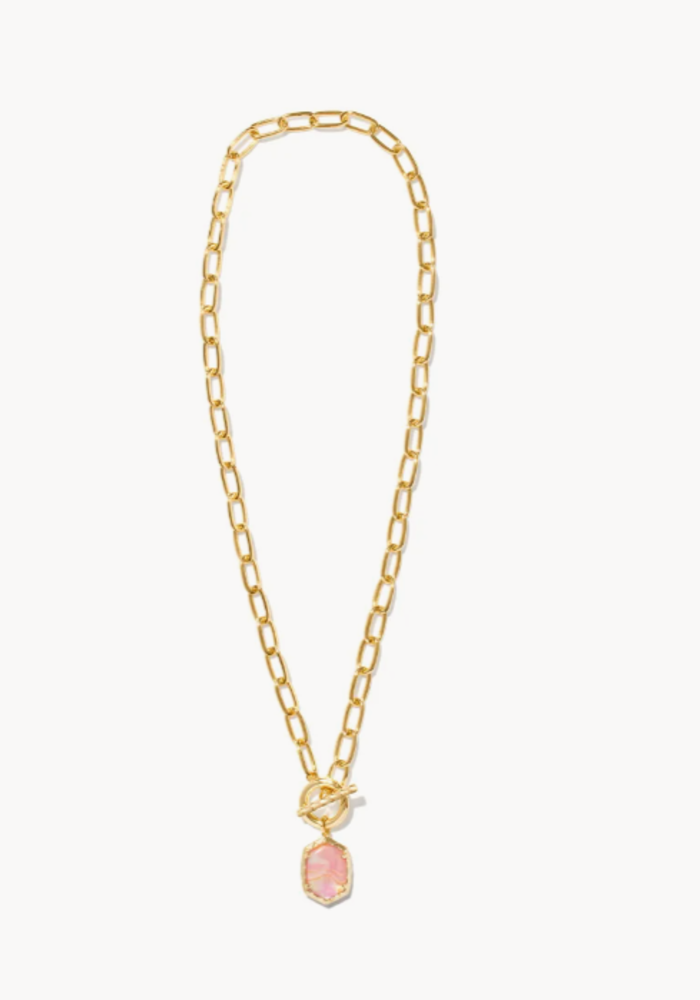 The Daphne Gold Link and Chain Necklace in Light Pink Iridescent Abalone