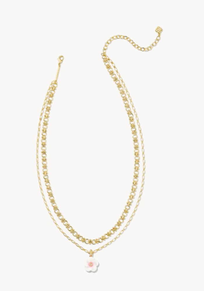 The Deliah Gold Multi Strand Necklace in Iridescent Pink White Mix