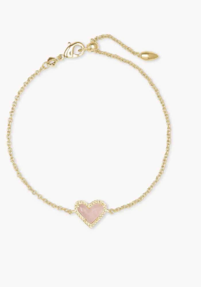 The Ari Heart Gold Stretch Bracelet in Rose Quartz