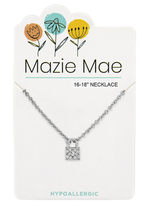 Mazie Mae Silver Crystal Padlock Necklace