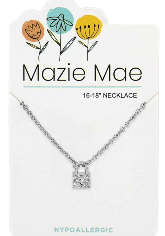 Mazie Mae Silver Crystal Padlock Necklace