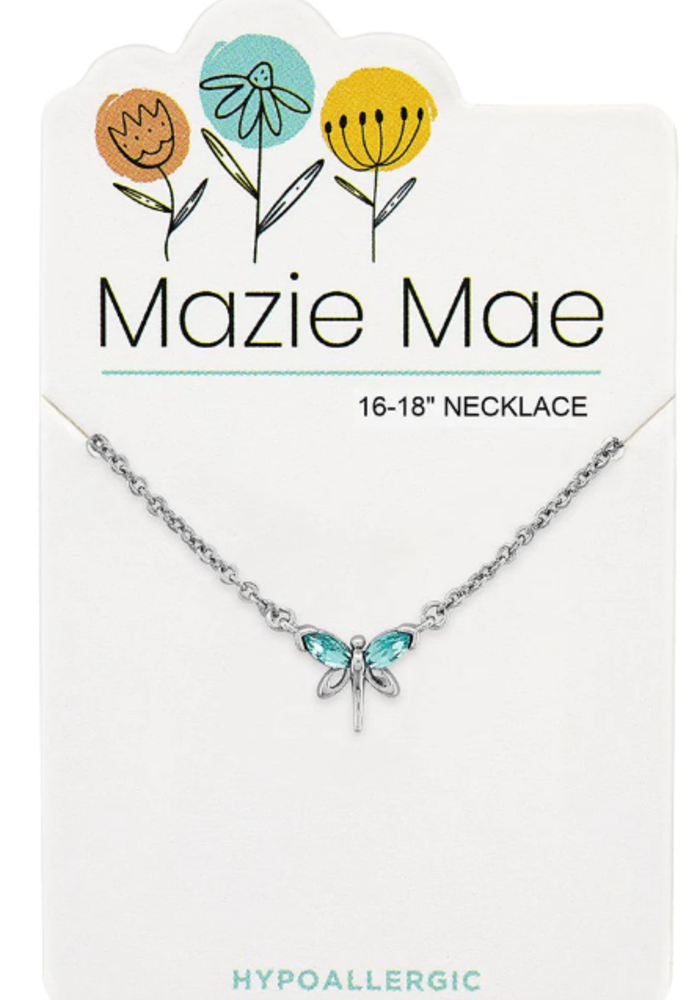Mazie Mae  Silver Aquamarine Dragonfly Necklace