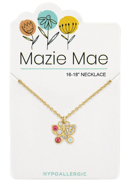 Mazie Mae  Gold Opal + Vintage Rose Butterfly Necklace