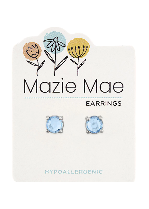 Mazie Mae Silver Light Saphire Solitaire Stud Earrings