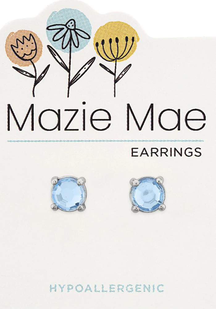 Mazie Mae Silver Light Saphire Solitaire Stud Earrings