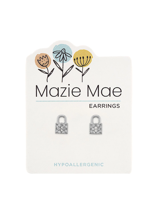 Mazie Mae Silver Crystal Padlock Stud Earrings