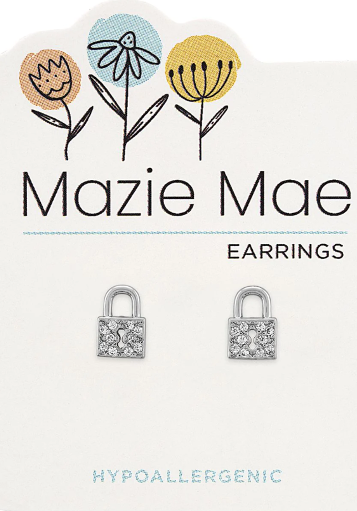 Mazie Mae Silver Crystal Padlock Stud Earrings